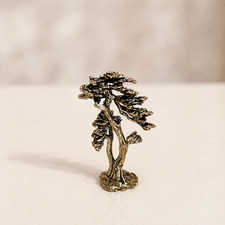 Vintage Japanese Brass Bonsai Tree Figurine Gold Bronze Zen Miniature Decor 2.5 picture