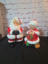 Vtg Ceramic Atlantic Mold Christmas Mr Santa Claus And Mrs Claus Banks 70s picture