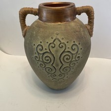 Mid Modern Greek Pottery Reproduction Replica - Copper Rim -Twin Handles- NWOT picture