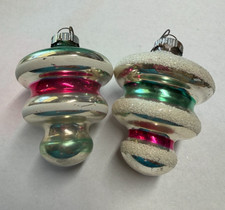 2 VTG SHINY BRITE UFO TORNADO LANTERN Glass Ornaments MICA Christmas 1950s 2 picture