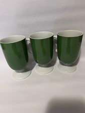Three Vintage Green Glazed Footed Pedestal Mugs With White Interior picture
