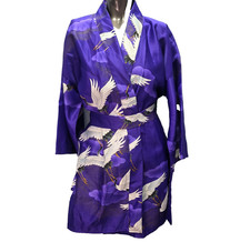 Vintage Marukyo of Kyoto Tokyo Women's Purple Crane Bird Print Belted Kimono picture