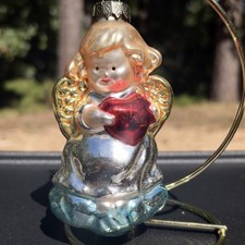 Vintage 1997 Matrix Glass Angel Red Heart Christmas Ornament Gold Wings  picture