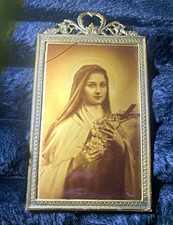 1920s Shimmer Portrait of Saint Thérèse of Lisieux in Solid Brass Antique Frame picture