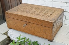 Antique Wooden Very Fine Storage Box Original Old Hand Carved Fine Interiors picture