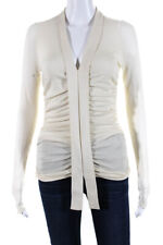 Narciso Rodriguez Womens Ruched V-Neck Long Sleeve Sweater Top White Size 42 picture