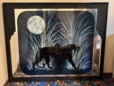 Large 1980s Laurel Art, Large Panther Mirrored Wall Decor. picture