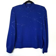 ST JOHN EVENING  Marie Gray  Top Knit Sweater Women Small Blue Beaded Embelished picture