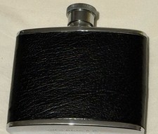 Vintage Made in England Stainless Steel Hip Flask Black Leather Wrapped Classic picture