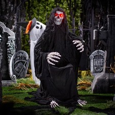 47-Inch Animated Hide & Seek Ghost with Light-Up Sitting Skeleton Reaper picture