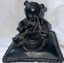 Antique Bronze 19th Century Chinese Sculpture Girl Playing Drum Figure picture