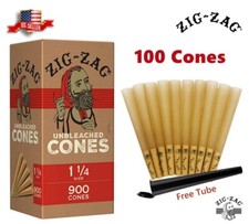 Zig-Zag Unbleached Paper Cones 1 1/4 Size 100 Pack & Black Tube Free US Shipping picture