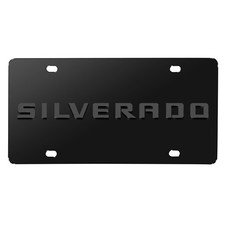 Chevrolet Silverado 3D Gray Name Logo on Black Stainless Steel License Plate picture