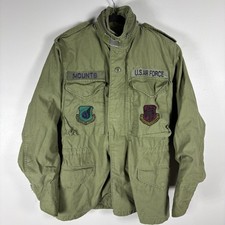 Original USAF US Airforce XS 1982 Green Hooded Patches Cold Weather Field Jacket picture
