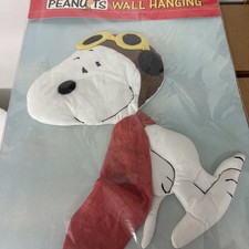 VTG 1970s Peanuts Snoopy Flying Ace Puffy Fabric Wall Hanging NIP Silgo picture