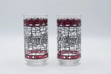 Vintage 1976 Coca Cola Hardees Stained Glass Tumblers Set of 2 Libbey 12 Oz picture