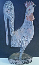 Primitive Hand Carved & Painted Folk Art Rooster Painted Wood Sculpture 18