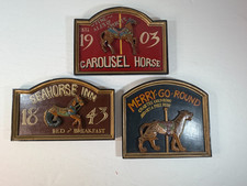 Vintage 3D Carved Wood Carousel Horse Wall Plaques Set of 3 Carnival Decor picture