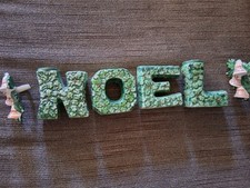 Vintage Lefton NOEL Christmas Candle Holders Green Holly Ceramic Set 674 Japan picture