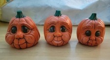 Anthropomorphic Set of 3 Ceramic Pumpkins Halloween Figurines-NOT Remakes 1989  picture