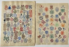 2 Vintage Victorian Crest Monogram Scrap Sheets Antique Ephemera Oxford Rugby picture