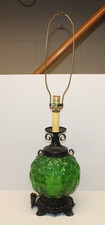 Vintage 1971 L&L WMC Green Glass 2 Light Table Lamp - No Shade - Working picture