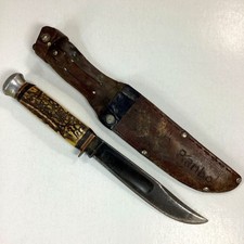 Vtg IMCO Solingen Germany Stag Hunting Knife Hand Carved Rambo Sheath picture
