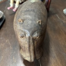 Vintage,  Teak Wood? Large 3lb Hand Carved Wooden Hippo 9 inch Figure  picture