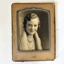 Vtg 1920s Smith Studio Flapper Woman Photo Portrait Pearls Bob Hair 8x10” Photo picture