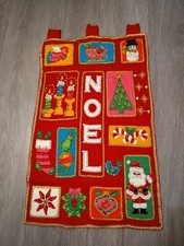 Vintage Handmade Bucilla Noel Christmas Felt Patchwork Sequin Wall Hanging MCM picture