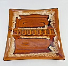 VTG Mid Century Drip Glaze Ashtray Cigar Retro Bar Pottery Brown Large 10x10 picture
