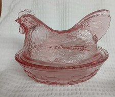 Longaberger Pink Glass Hen on Nest L.E. Smith Company Cottagecore Candy Dish picture