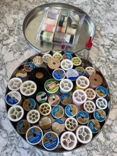 Vintage Sewing Notions Lot Thread Spools, Darning cotton and Hydrocracked Oil picture