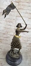 ROMAN CATHOLIC SAINT JOAN OF ARC Standing W/ Flag Sculpture Statue Bronze Statue picture