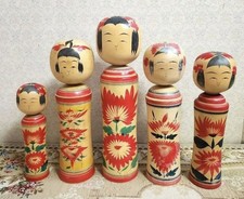 5 Large Vintage Naruko Kokeshi Dolls Japanese Wooden Folk Art Signed 46cm picture
