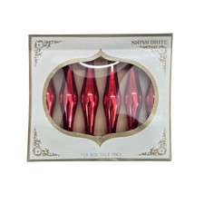 Box of 6 Vtg Shiny Brite Japan Caps Red Glass Torpedo Christmas Ornaments  picture