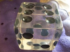 1970s Vintage JUMBO SOLID CLEAR LUCITE ACRYLIC DICE DIE NOVELTY PAPERWEIGHT MCM picture
