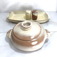 Vtg Frankoma Pottery Casserole Dish Lid Salt and Pepper Shakers Serving Platter picture