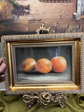 Vintage Original Oranges Still Life Oil Painting on Wood Panel- Signed picture