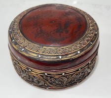 Vintage Handcrafted Burmese Lacquerware Box Red Gold Relief Trinket Bagan 7
