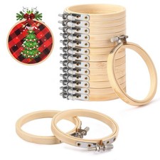 FEBSNOW 16Pcs 3 Inch Embroidery Hoops Adjustable Circle Cross Stitch Ring picture