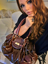 Rare Moschino Statement Bag, Genuine & Patent Leather, Burgundy W Gold Accents picture