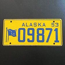 Vintage 1953 Alaska License Plate #09871 