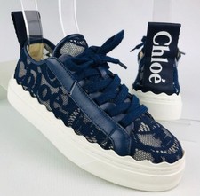 Chloe Lauren Lace-Knit Mesh Icon Logo Back Loop Sneakers (35) - Navy picture