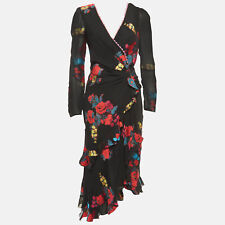 Etro Black Floral Jacquard Silk Blend Draped Midi Dress M picture