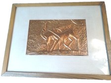 Vintage 3D Embossed Relief Copper Antelope  Picture Wall Art 10x13 Repousse picture