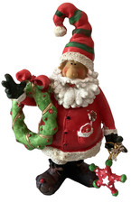 Santa Claus Figurine Kirsch Holding Wreath Red Green Hat Christmas Holiday Decor picture