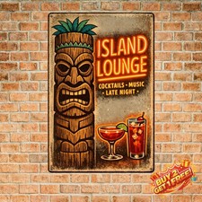 Tiki Bar Hawaiian Theme Neon Style Tin Sign 8x12 Metal Wall Decor Plaque picture