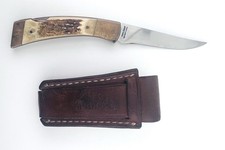 Vintage 1970s Gerber Folding Sportsman II Lockback Knife - Genuine Stag Handles picture