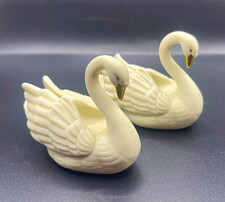 Pair of Vintage Lenox Ivory Porcelain Swan Figurines 24k Wedding Decor picture
